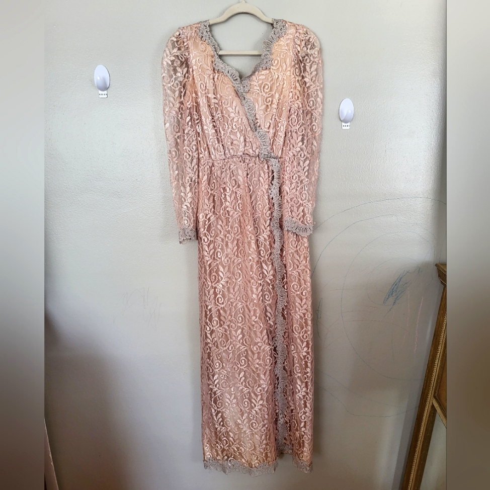 Vintage 70's Blush Pink Lace Maxi Dress